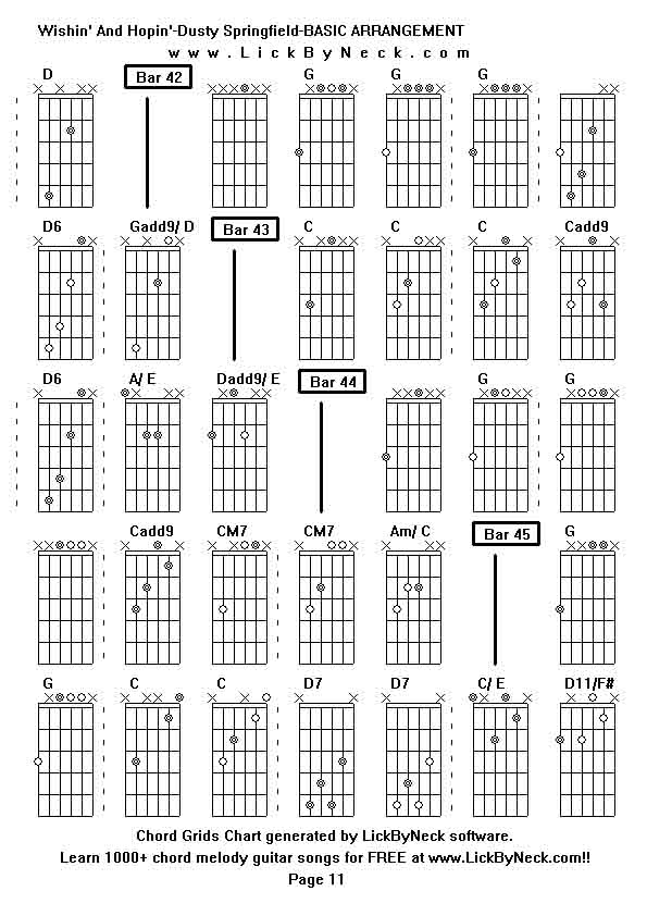 Chord Grids Chart of chord melody fingerstyle guitar song-Wishin' And Hopin'-Dusty Springfield-BASIC ARRANGEMENT,generated by LickByNeck software.